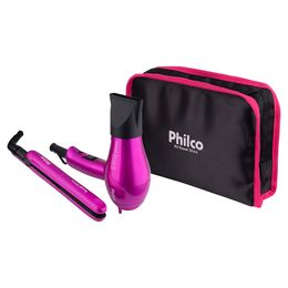 Kit Travel Shine Rosa Philco Prancha + Secador - Saldão